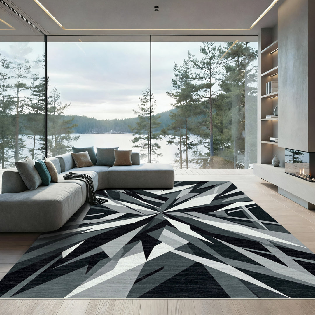 Modern Monochrome Abstract Geometric Blast Rug