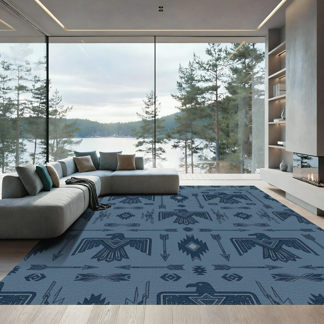 Deep Blue Thunderbird Arrow Motif Rug