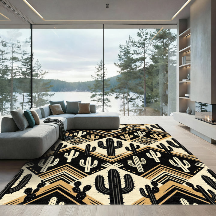 Desert Cactus Zigzag Black Gold Rug