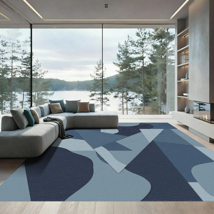 Deep Blue Abstract Geometric Collage Rug