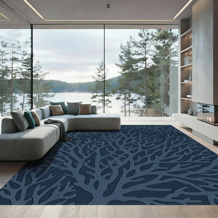 Deep Blue Coral Branch Medley Rug