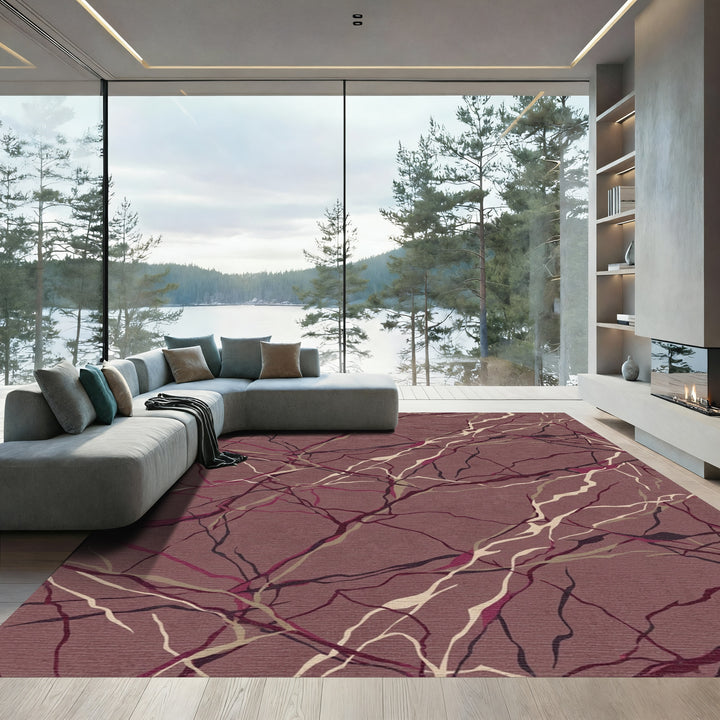 Plum Marble Veins Abstract Rug