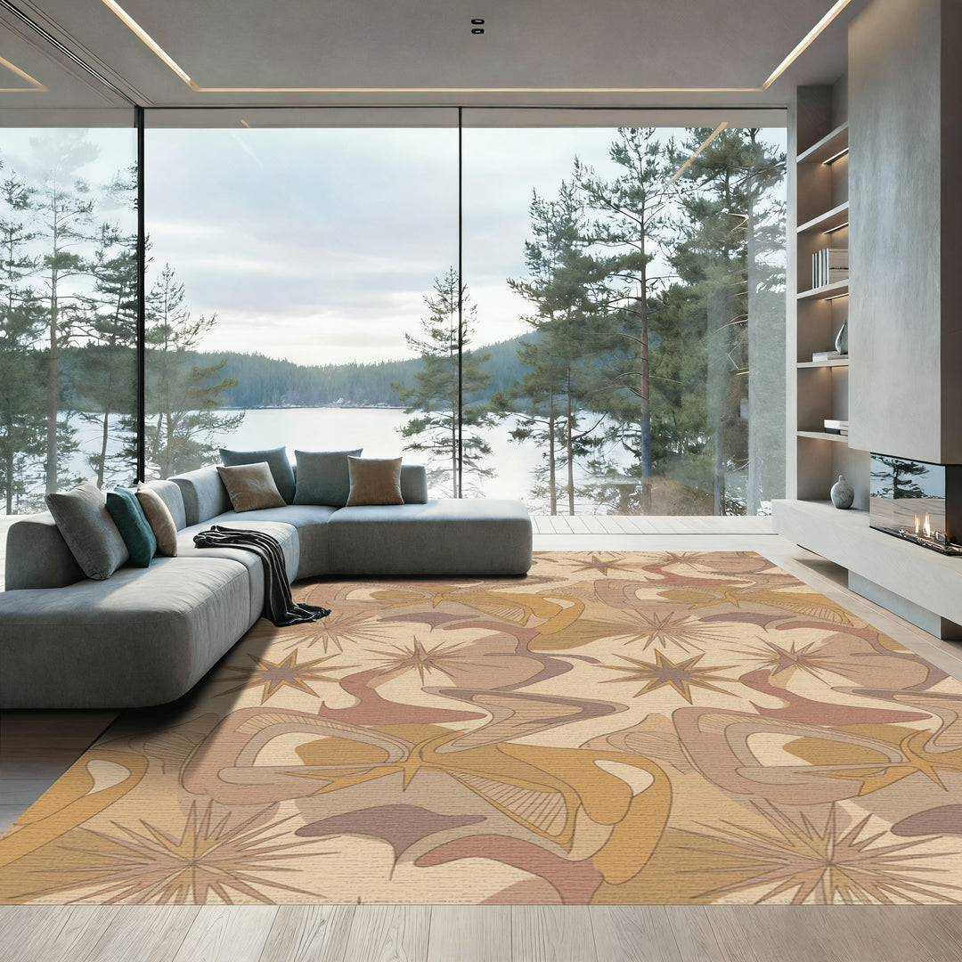 Retro Starburst And Swirl Abstract Rug