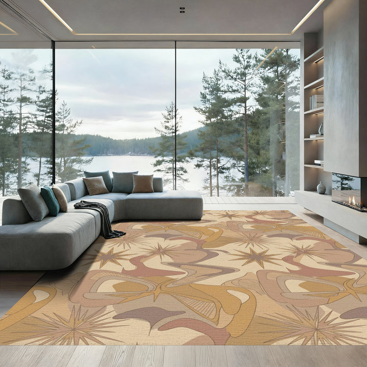 Retro Starburst And Swirl Abstract Rug