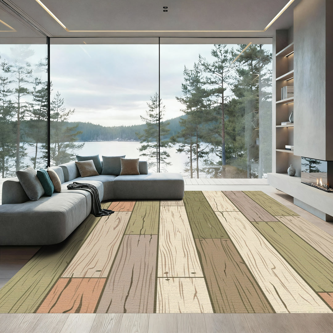 Weathered Wood Plank Multicolored Rug