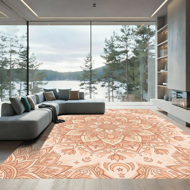 Peach Mandala Celestial Lunar Blossom Rug