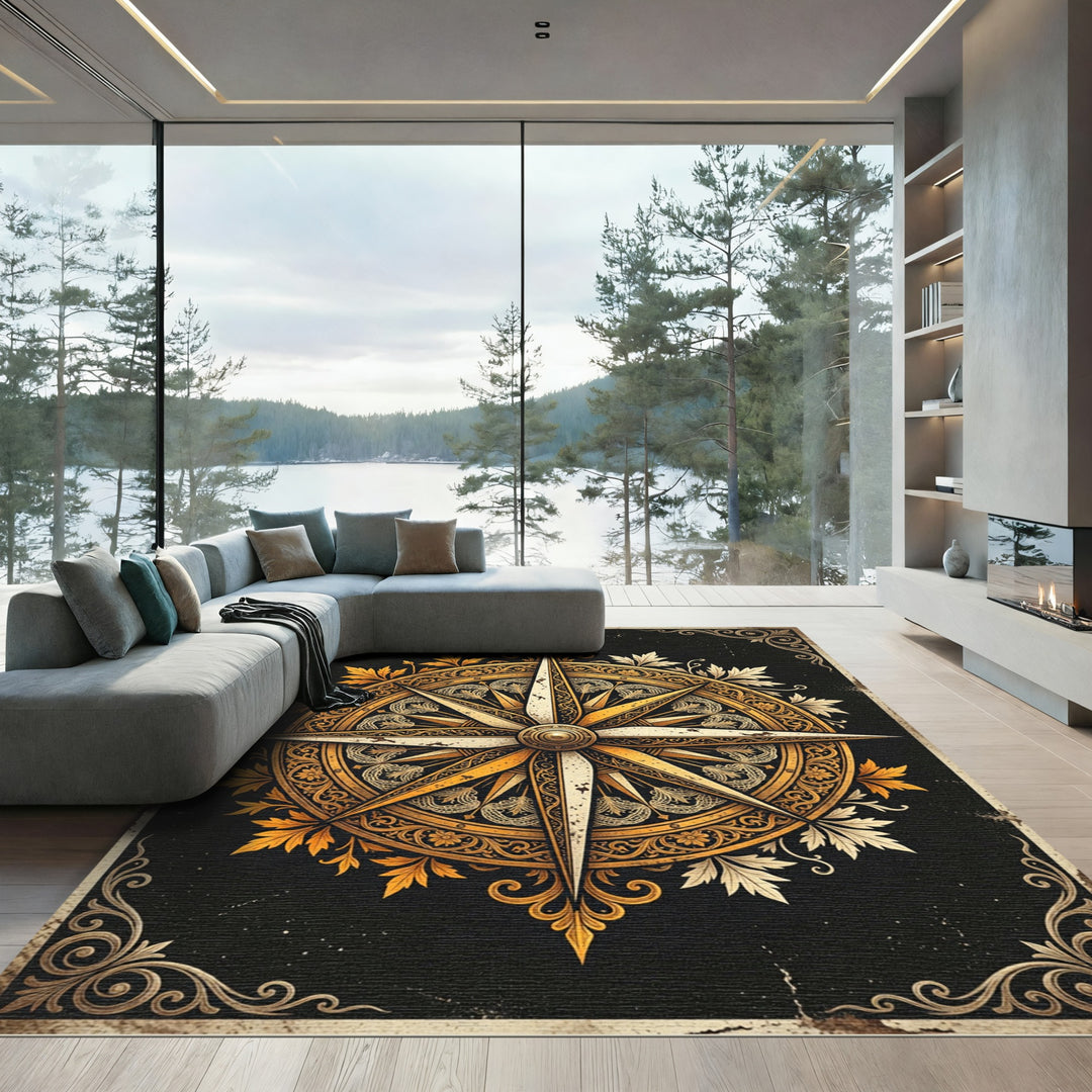 Antique Gold Compass Rose Rug