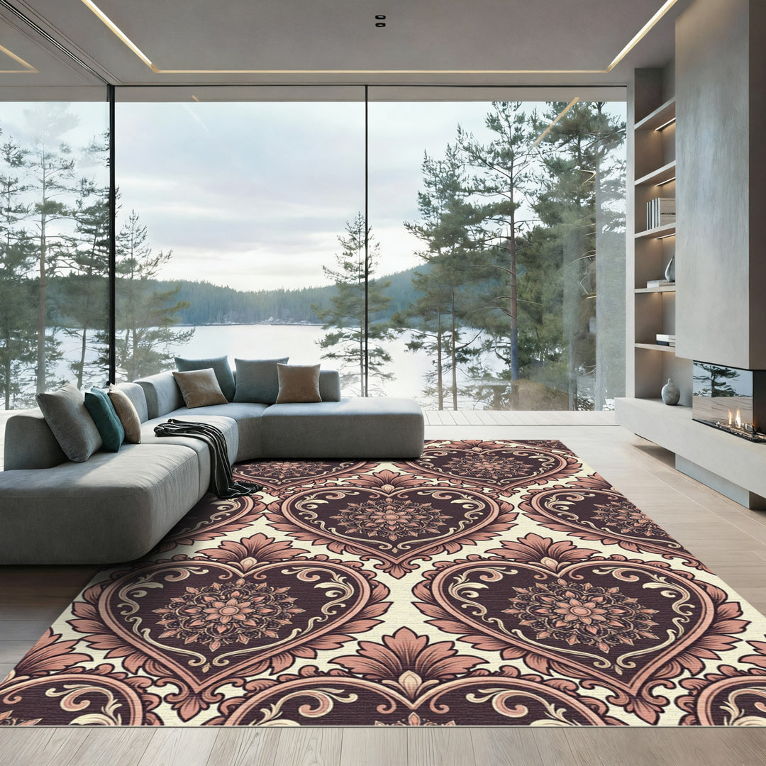 Ornate Pink Heart Scroll Wallpaper Rug