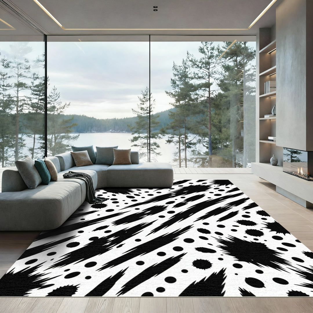 Bold Black Splatter Abstract Rug