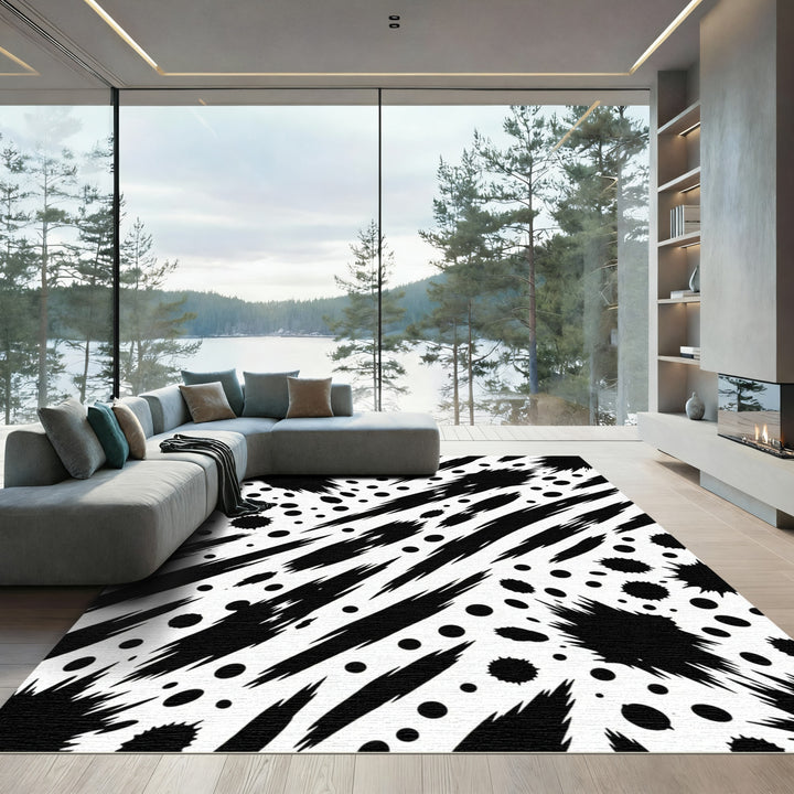 Bold Black Splatter Abstract Rug