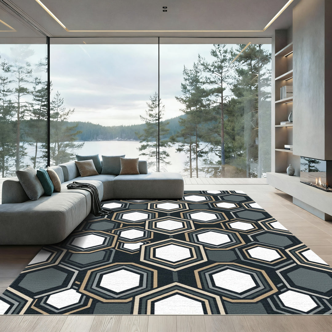 Modern Geometric Hexagon Overlay Rug