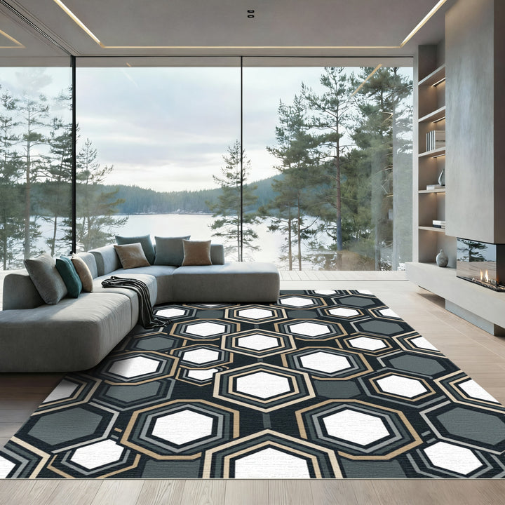 Modern Geometric Hexagon Overlay Rug