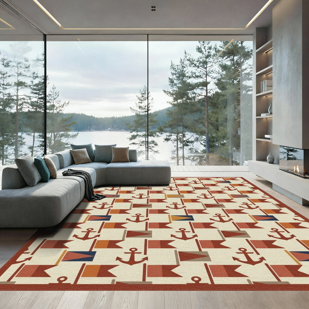 Nautical Navy Anchor Flag Collection Rug
