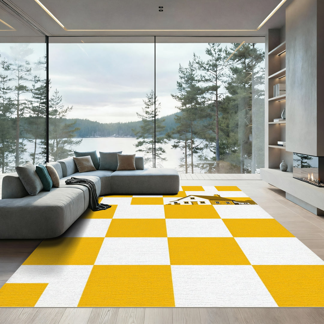 Golden Yellow Checkerboard House Rug