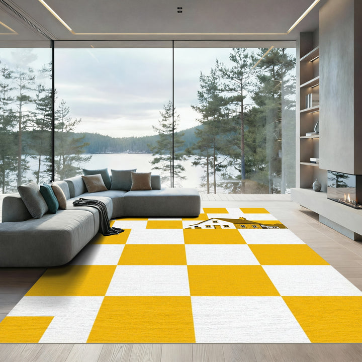Golden Yellow Checkerboard House Rug
