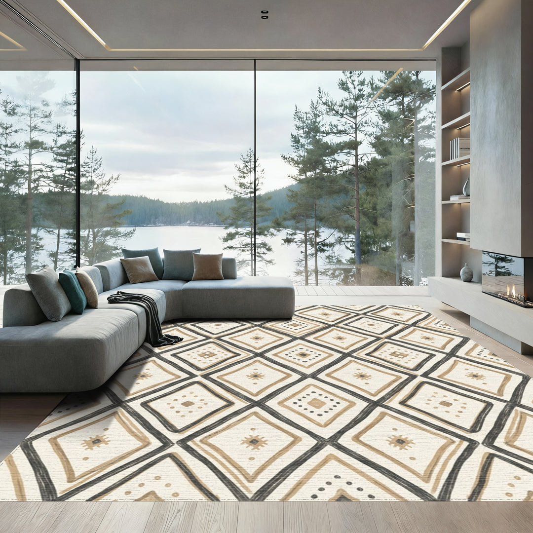 Cream Beige Diamond Tribal Rug