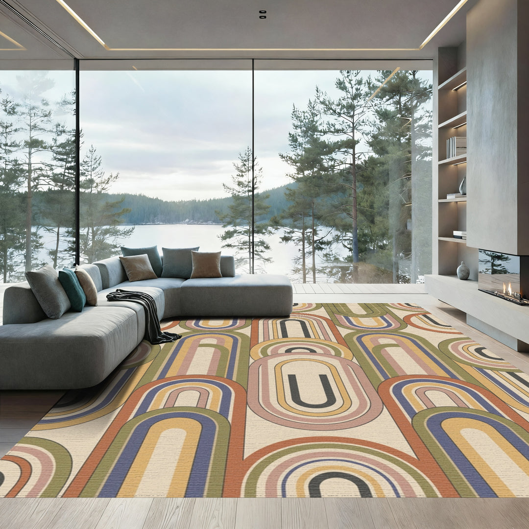 Retro Rainbow Arch Mid Century Modern Rug
