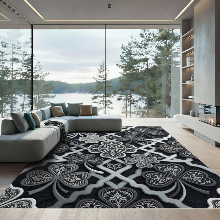 Elegant Black Clover Trellis Rug