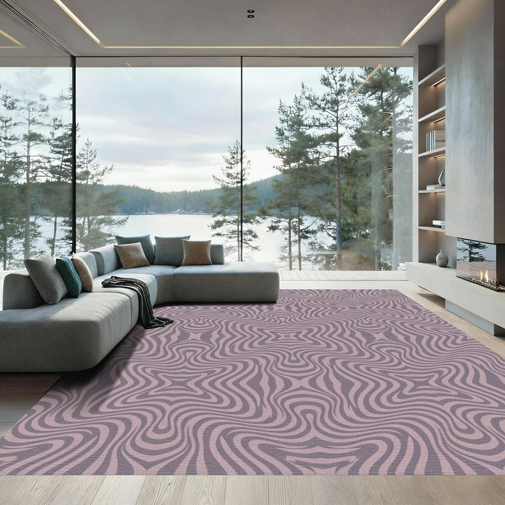 Mauve Swirling Optical Illusion Stripes Rug