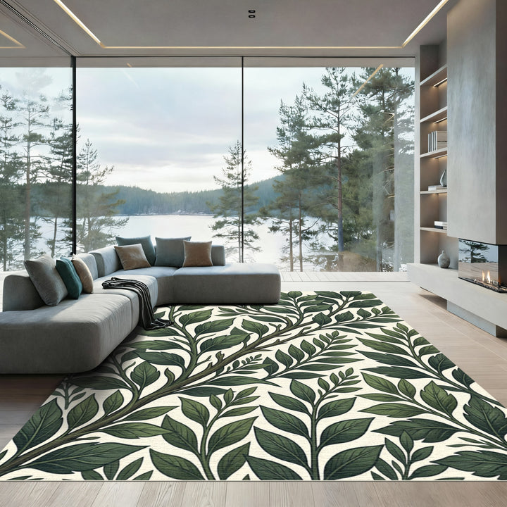 Emerald Green Branch Foliage Medallion Rug