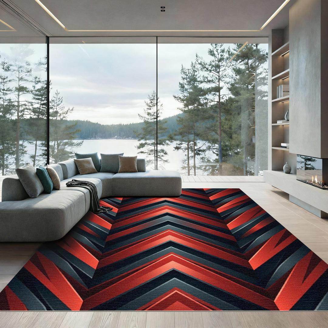 Crimson Chevron Arrow Composition Rug