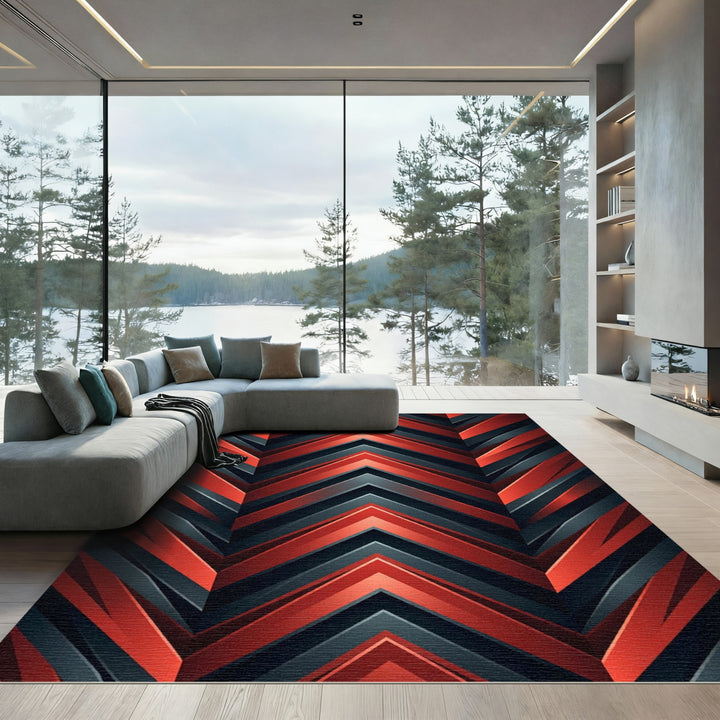 Crimson Chevron Arrow Composition Rug