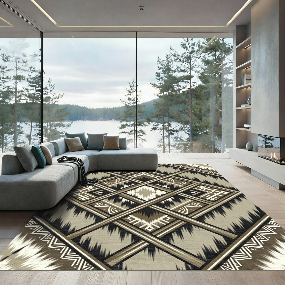 Ethnic Geometric Diamond Brown Rug
