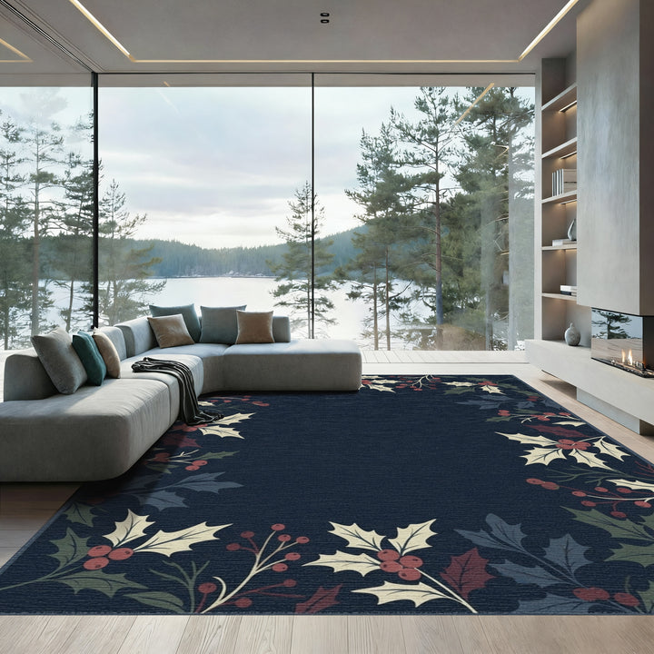Winter Holly Berry Border Rug