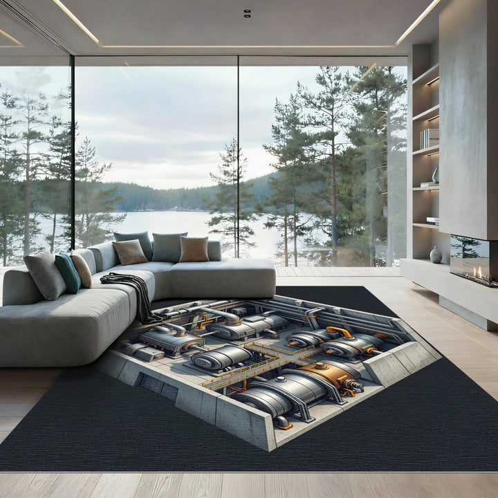 Industrial Concrete Machine Core Rug