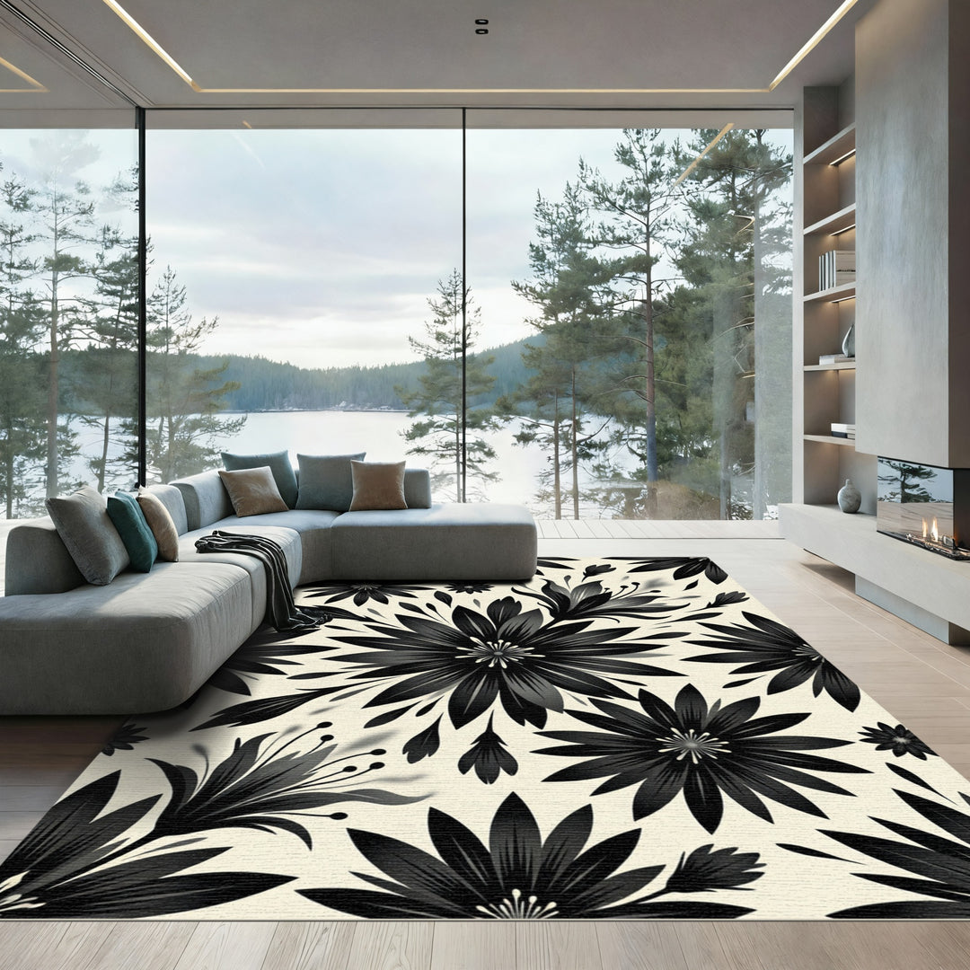 Dark Floral Graphic Graphic Rug