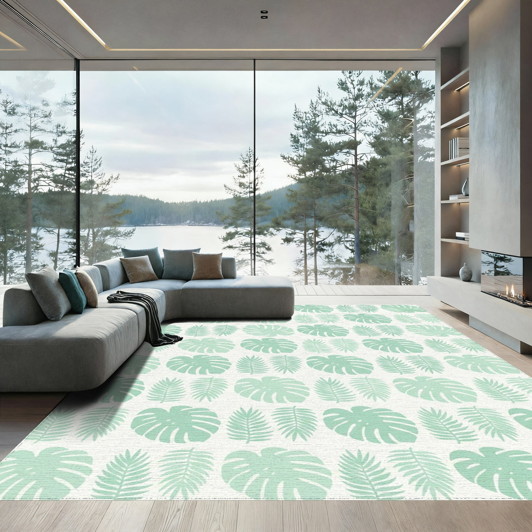 Whimsical Mint Tropical Leaf Medley Rug