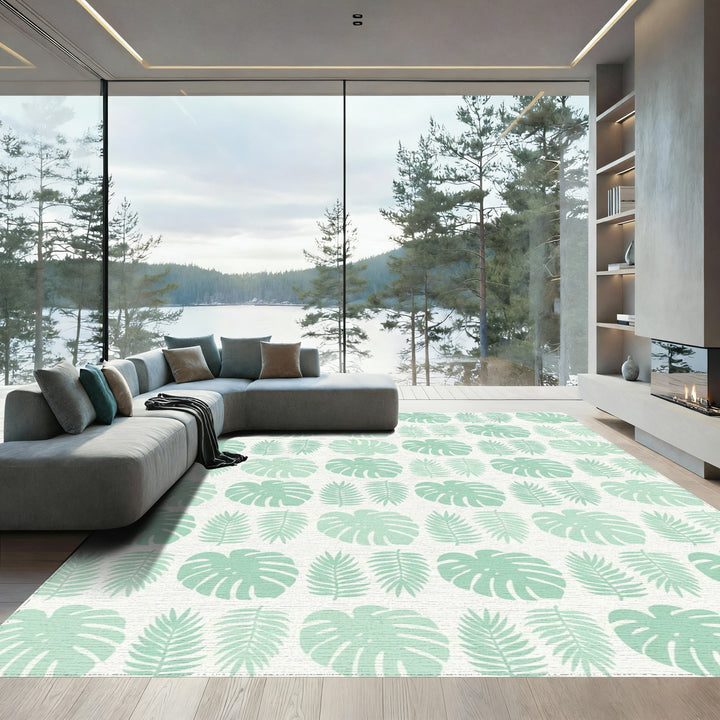 Whimsical Mint Tropical Leaf Medley Rug