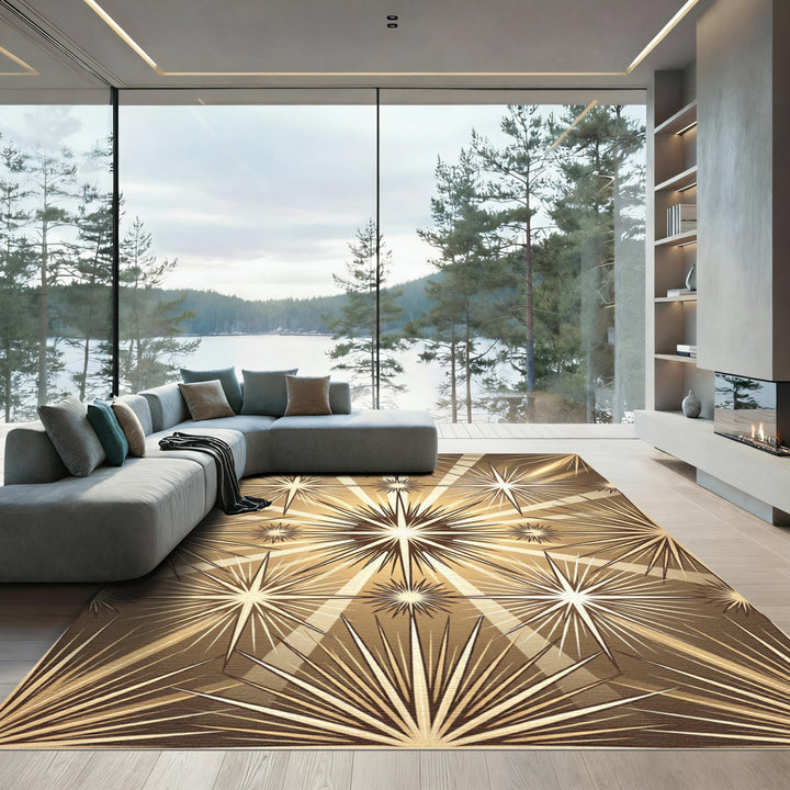 Golden Radiant Burst Star Rug