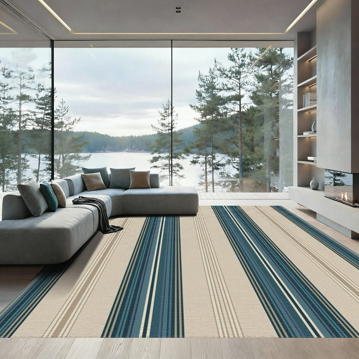 Coastal Teal Stripe Classic Rug