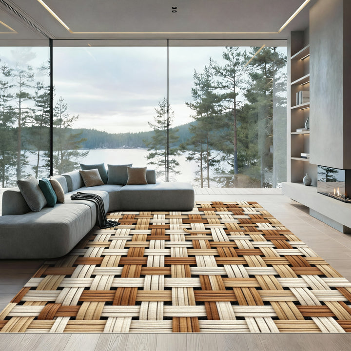 Neutral Woven Texture Grid Rug