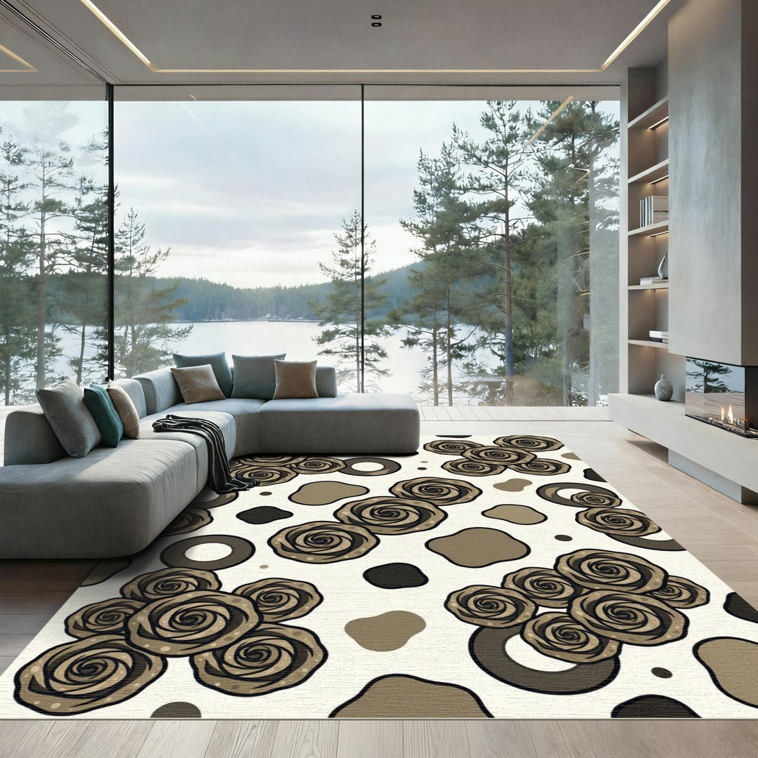 Antique Brown Rose Cluster Rug