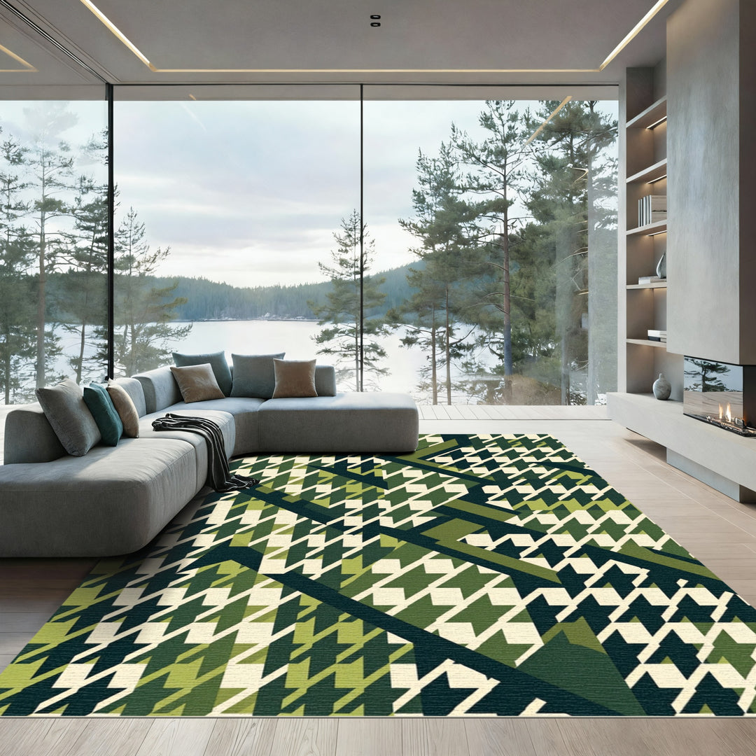 Geometric Houndstooth Green Accent Rug
