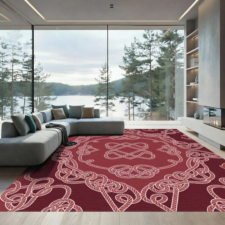 Crimson Nautical Rope Mandala Rug