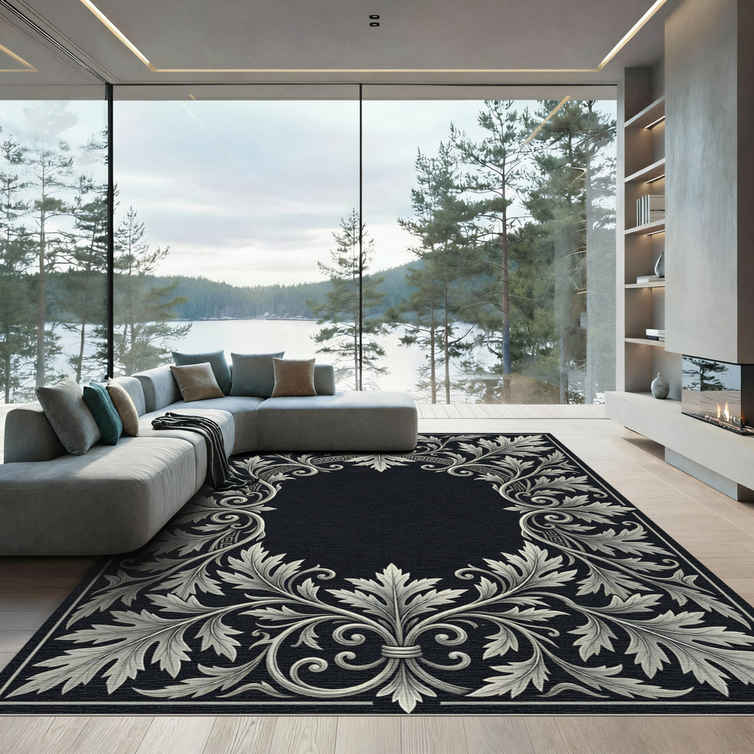 Classic Silver Acanthus Scroll Border Rug
