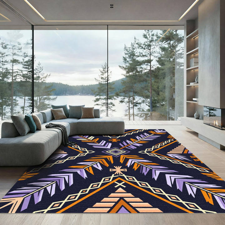 Bold Orange Purple Tribal Feather Rug