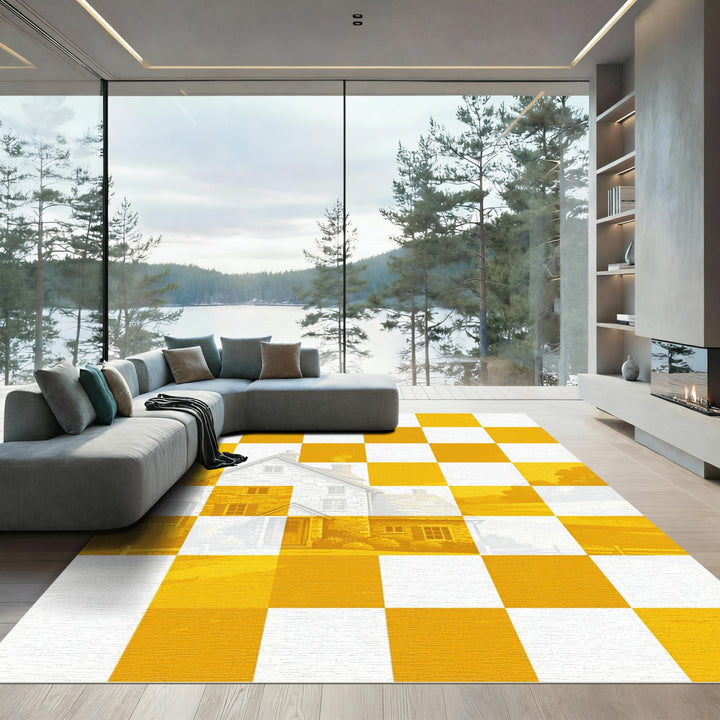 Checkerboard House Yellow Landscape Rug
