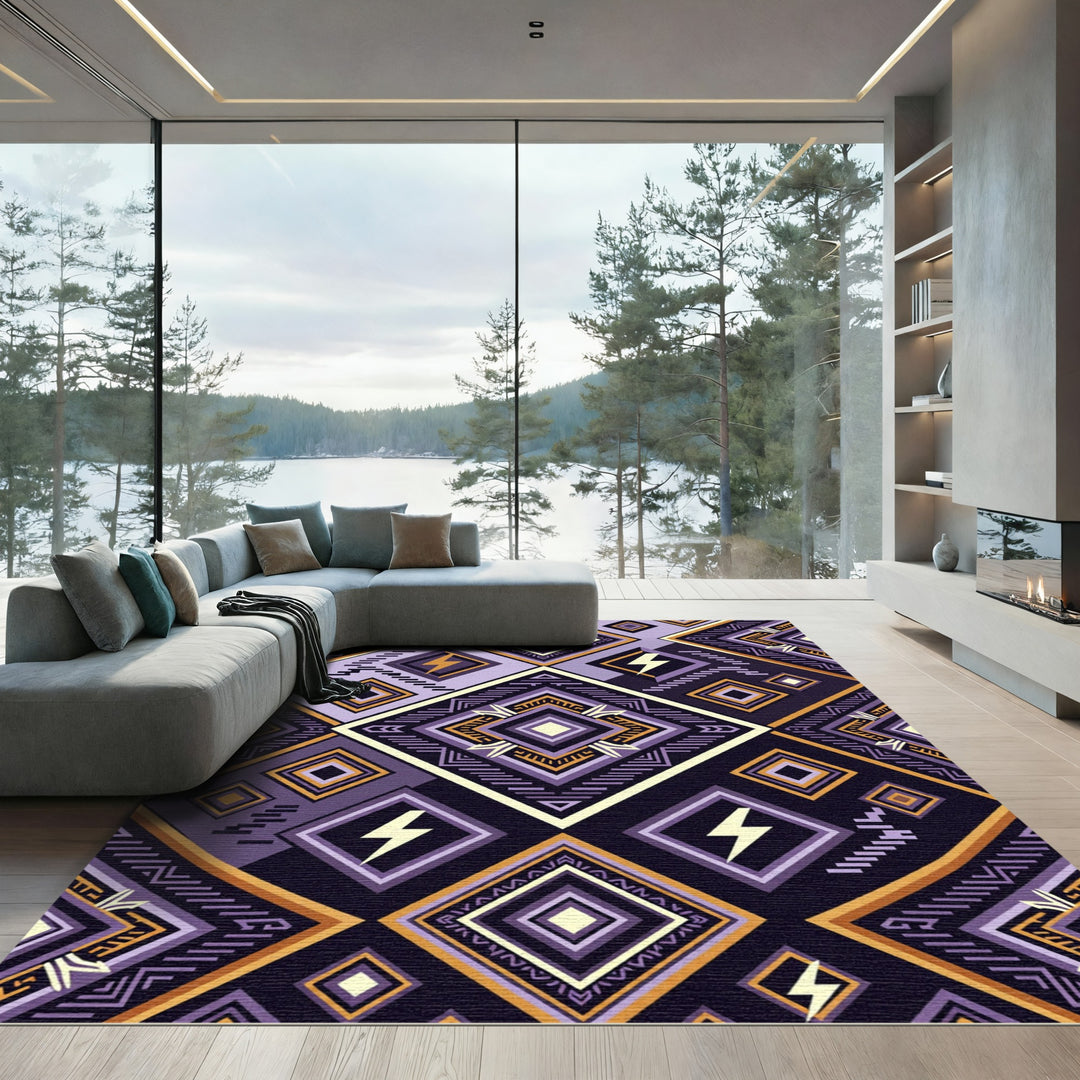 Purple Gold Lightning Diamond Geometric Rug