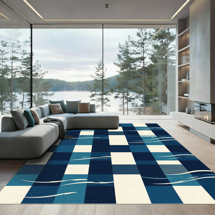 Blue Wave Checkered Textile Rug