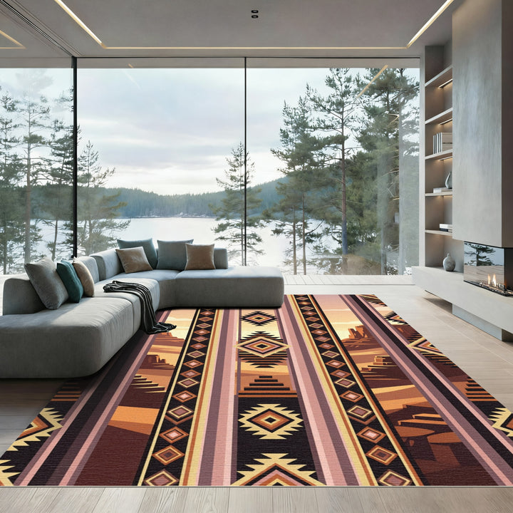 Earthy Southwest Tribal Diamond Stripes Rug