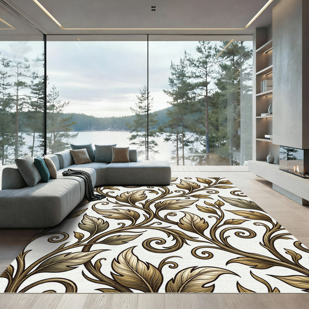 Golden Acanthus Leaf Scroll Rug