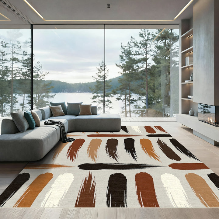 Earthy Tones Brush Stroke Composition Rug