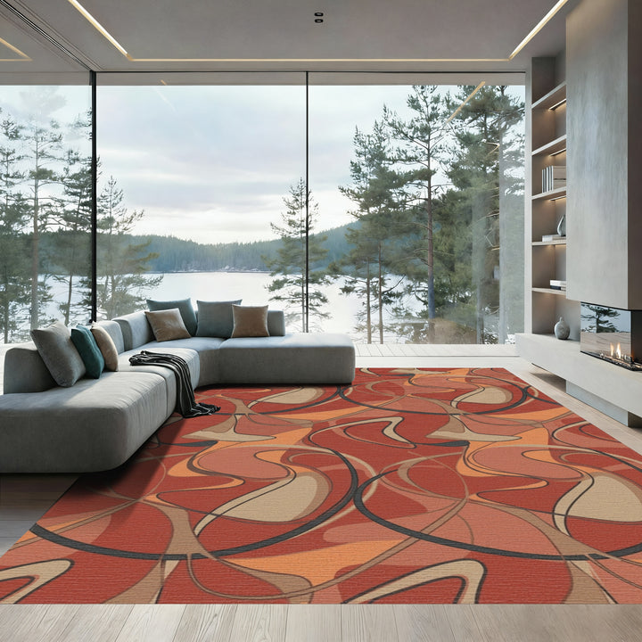 Terracotta Swirls Abstract Ribbon Art Rug
