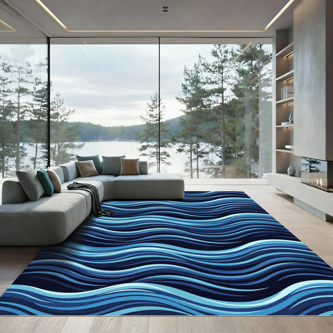 Azure Aqua Marine Swirls Rug