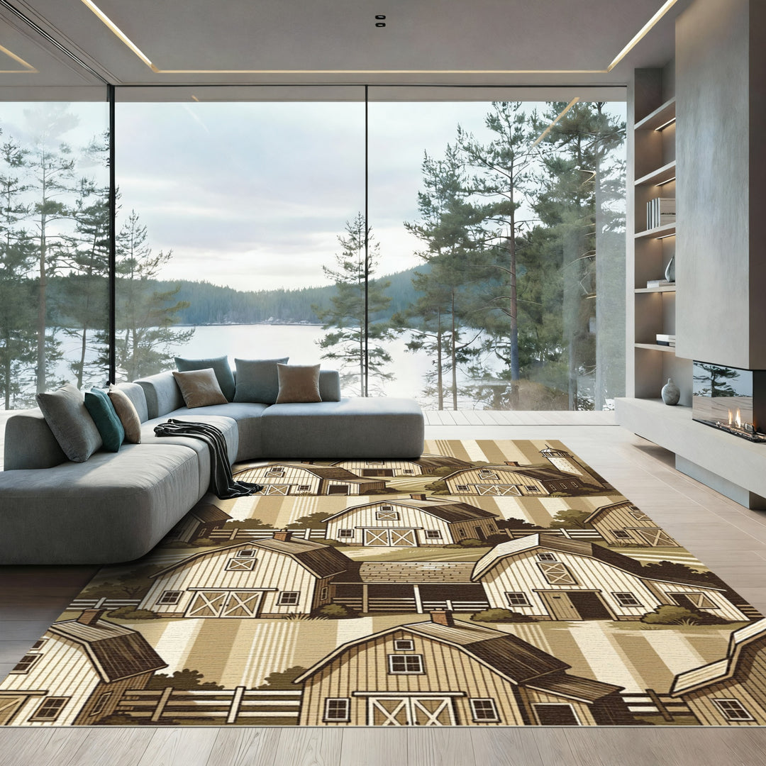 Rustic Farmhouse Barn Landscape Rug