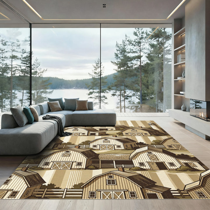 Rustic Farmhouse Barn Landscape Rug